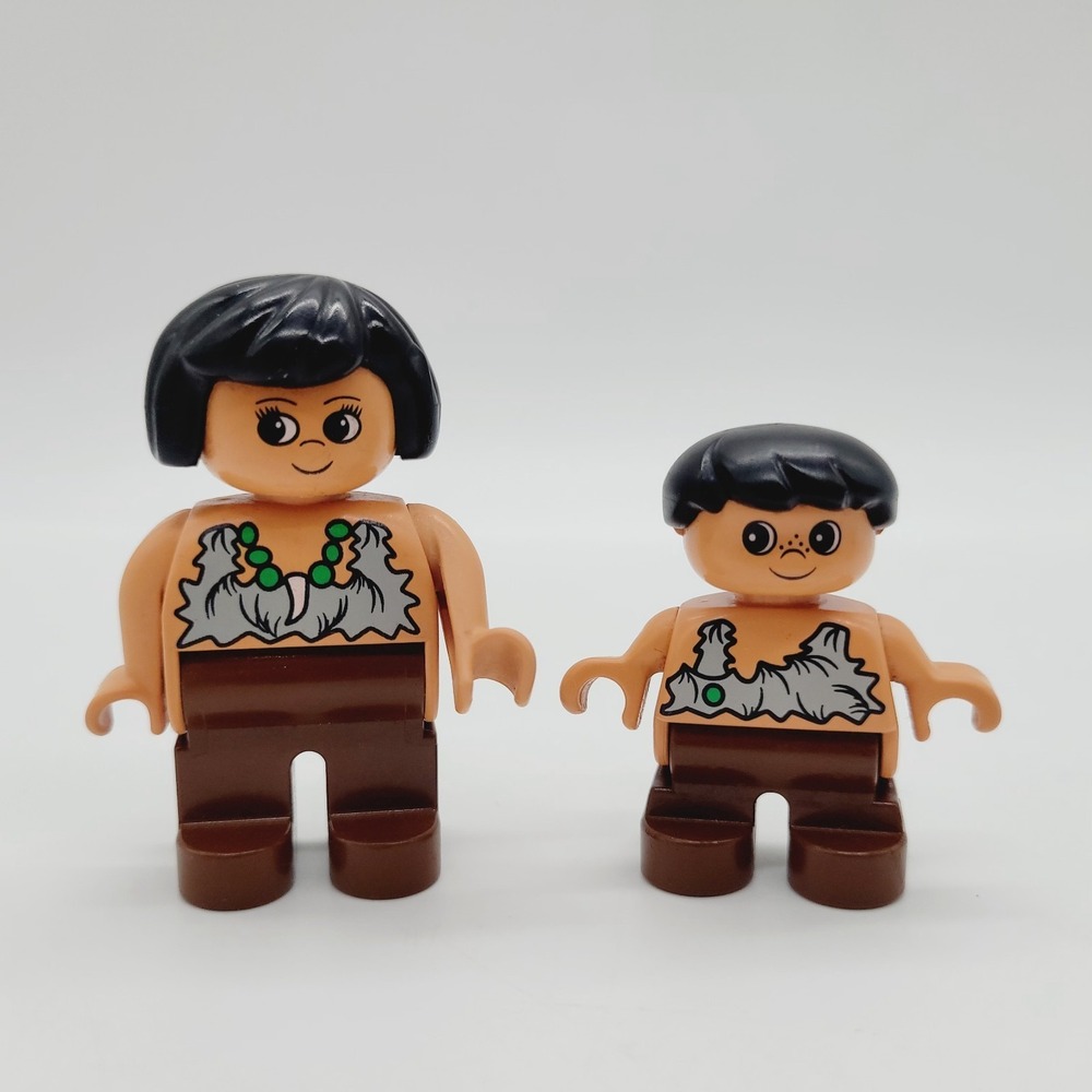 Lot 2 Lego Duplo Cave Figures Prehistoric Woman Mom With Boy Son
